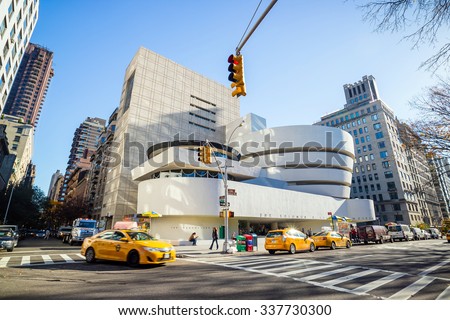 NEW YORK - NOV 4: The Solomon R. Guggenheim Museum of modern and contemporary art. Designed by Frank Lloyd Wright museum opened on October 21,1959. On November 4, 2015 in New York City, USA