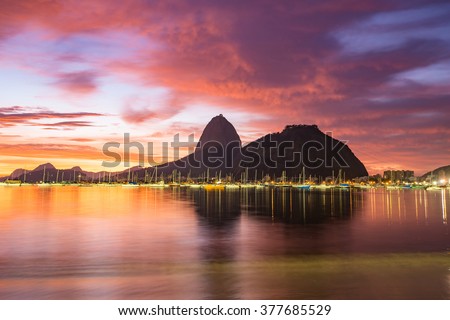 Sunrise view of Rio de Janeiro with mountain Sugar Loaf