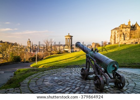 View of monuments on Calton Hill in Edinburgh - Scotland