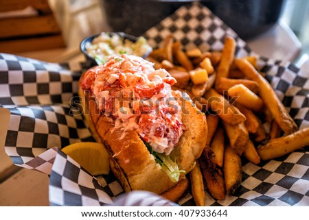 Maine lobster roll served on plate