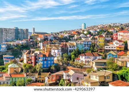 Colorful buildings of the UNESCO World Heritage city of Valparaiso, Chile