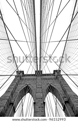 Black and white  image of Brooklyn Bridge in New York