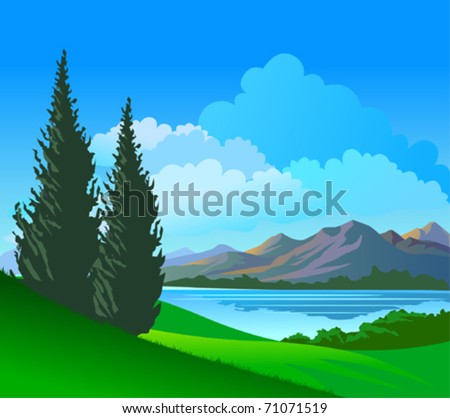 Beautiful Riverside  Pine Trees