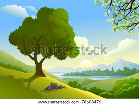 Amazing  Country Side And a Lonely Tree By Lake
