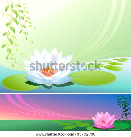 Abstract Lotus Flower In A Pond - Vector Background - 83702980