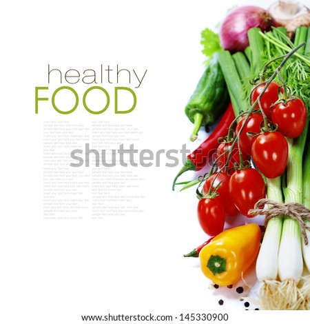 Fresh Vegetables On The White Background - Healthy Or Vegetarian Eating Concept (With Easy Removable Sample Text)