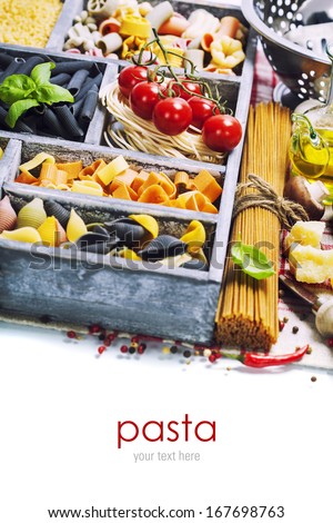 Assorted pastas in wooden box (with easy removable sample text)