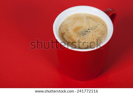Red coffee cup on red background