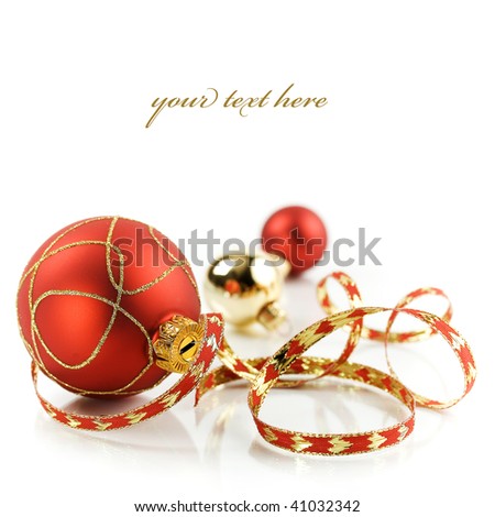 Christmas decorations on white background with sample text Christmas decorations on white background with sample text