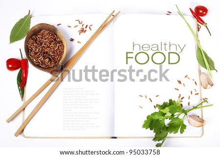 asian ingredients on opened notebook (with easy removable sample text)