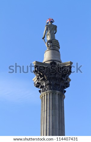 LONDON, UK - AUG 04: Statue of Nelsons column on Trafalgar Square in London on August 4, 2012 in London. Built to commemorate Admiral Horatio Nelson, who died at the Battle of Trafalgar in 1805.