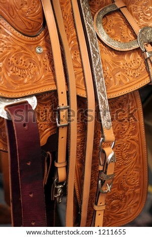 close-up of a western saddle