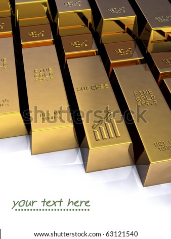 Success Three-dimensional gold bullion. On a white background.