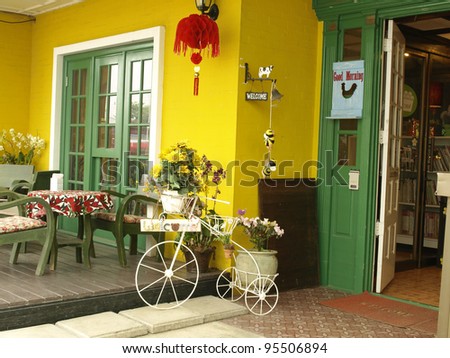 Bicycle Coffee Shop on Flower Pot Shape Bike At A Coffee Shop  Stock Photo 95506894