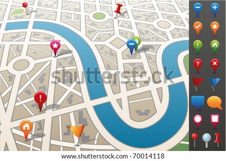 City map with GPS Icons. City map with GPS Icons.