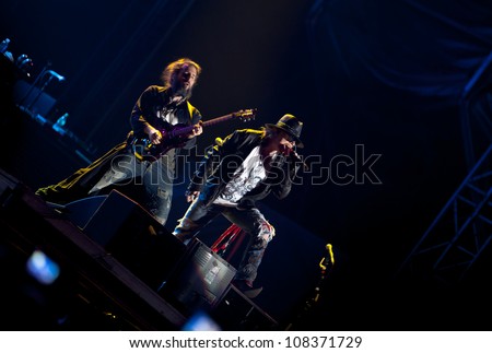NOVI SAD, SERBIA - JULY 15: Guns N\' Roses performs at EXIT 2012 Music Festival, on July 15, 2012 at the Petrovaradin Fortress in Novi Sad, Serbia. (Axl Rose)