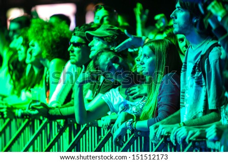 NOVI SAD, SERBIA - JULY 10: Audience infront of the Main Stage at EXIT 2013 Music Festival, during Viva Vox\'s performance on July 10, 2013 in the Petrovaradin Fortress in Novi Sad.