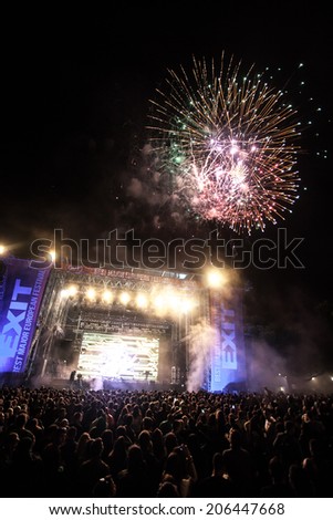 NOVI SAD, SERBIA - JULY 10: Fireworks at the Main Stage at EXIT 2014 Music Festival, on July 10, 2014 in the Petrovaradin Fortress in Novi Sad.
