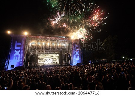 NOVI SAD, SERBIA - JULY 10: Fireworks at the Main Stage at EXIT 2014 Music Festival, on July 10, 2014 in the Petrovaradin Fortress in Novi Sad.