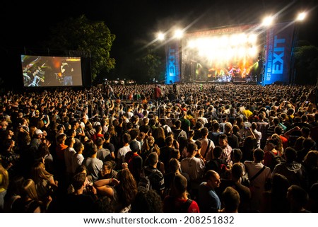 NOVI SAD, SERBIA - JULY 11: Audience infront of the Main Stage at EXIT 2014 Music Festival, during 2Cellos performance on July 12, 2014 in the Petrovaradin Fortress in Novi Sad.