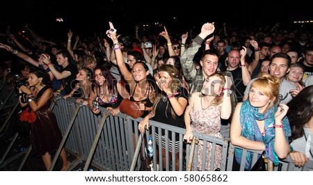 NOVI SAD, SERBIA - JULY 8: Audience infront of the Main Stage at the Best European Music Festival - EXIT 2010, on July 8, 2010 in the Petrovaradin Fortress in Novi Sad.