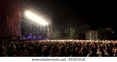 NOVI SAD, SERBIA - JULY 8: Audience infront of the Main Stage at EXIT 2011 Music Festival, during EDITORS performance, on July 8, 2011 in the Petrovaradin Fortress in Novi Sad.
