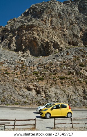 two cars stopped in Kourtaliotiko gorge Crete
