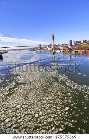 ice drifting on the river