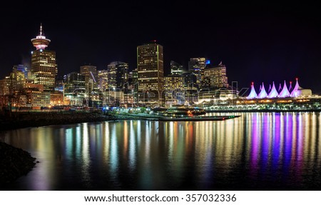 Night view of waterfront downtown Vancouver