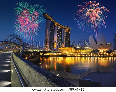 Singapore City Picture on Singapore City Skyline   Celebration Stock Photo 78974716