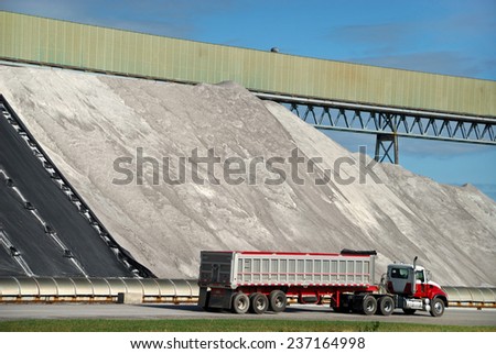 Large Piles of Road Salt Being Loaded on Semi Truck