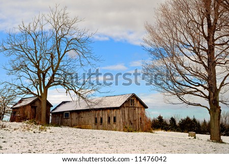 Rural Winter Scene with Barn