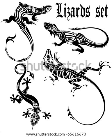 stock vector lizards set tattoo