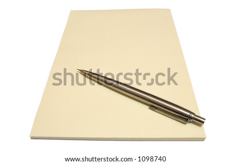 A blank cream writing pad with a metal pen.