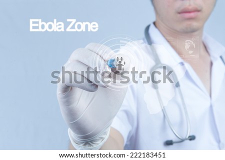 Doctor pointing pen to ward screen about ebola out brake