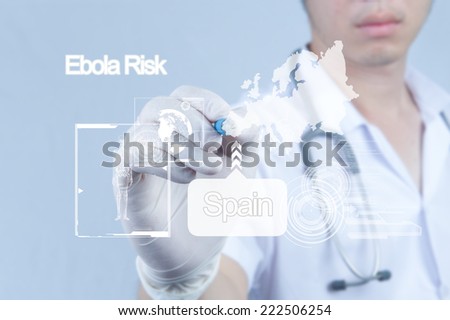 Doctor point pen to digital world screen about ebola in europe