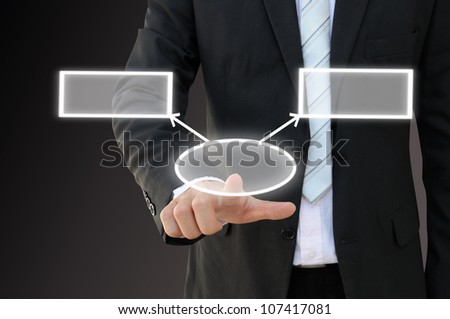 Businessman hand touch screen button of two choices blank chart