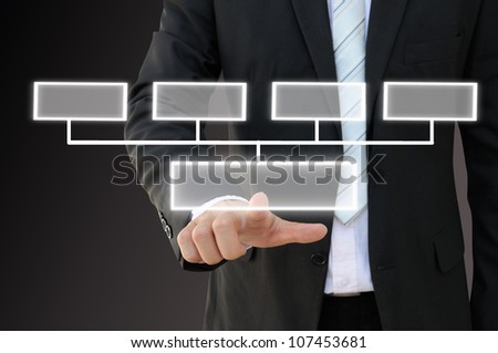 Businessman hand touch screen button of 4 choices blank chart