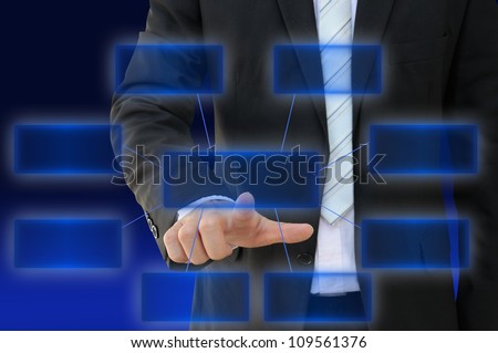 Businessman hand touch screen button of eight choices blank chart