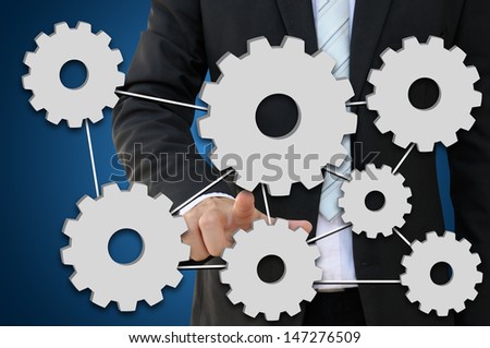 Business hand pointing gear for working system of business concept