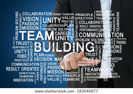 Businessman pointing team building for teamwork and business concept