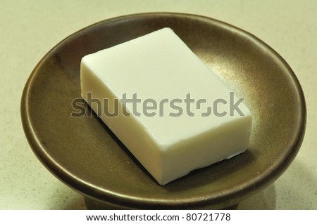 Handmade soap on ceramic tray