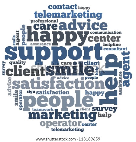 customer support info-text graphics and arrangement concept on white background (word cloud)