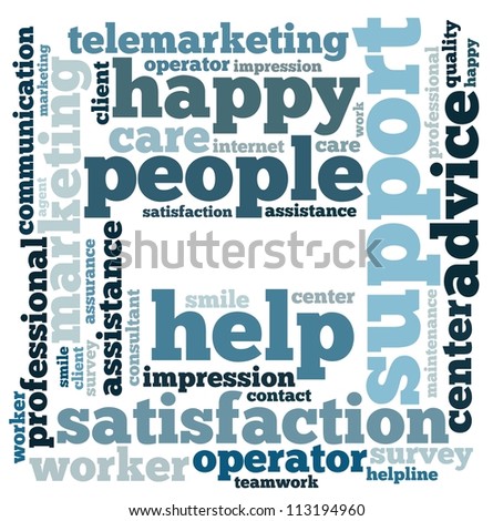 customer service info-text graphics and arrangement concept on white background (word cloud)