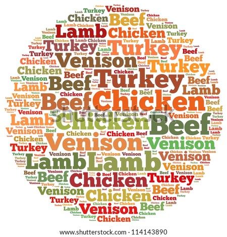Poultry and Lean Meats info-text graphics and arrangement concept on white background (word cloud)