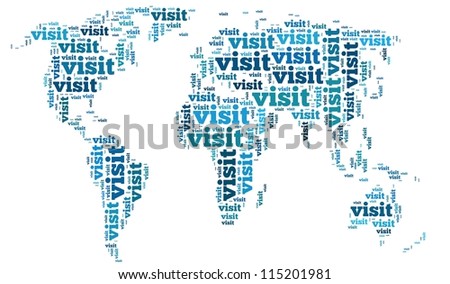 visit info-text graphics and arrangement concept on white background (word cloud)