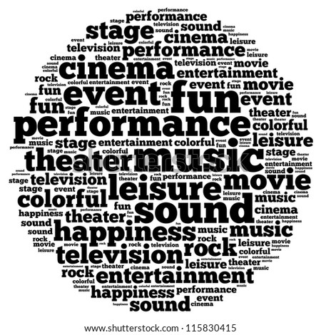 Entertainment info-text graphics and arrangement concept on white background (word cloud)