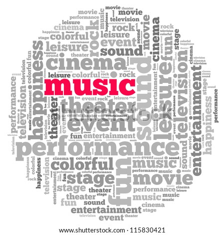 Entertainment music info-text graphics and arrangement concept on white background (word cloud)