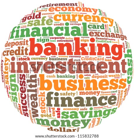 Banking info-text graphics and arrangement concept on white background (word cloud)