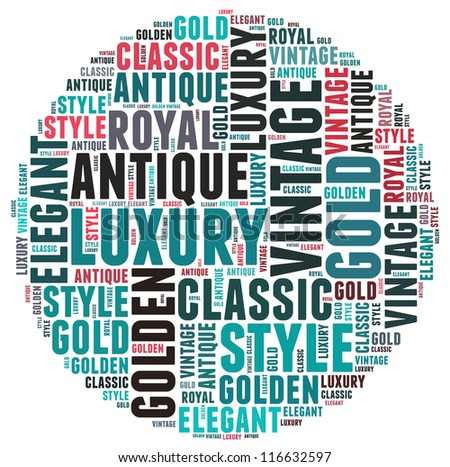 Luxury info-text graphics and arrangement concept on white background (word cloud)